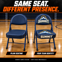 Thumbnail for 3 UP premium chairs: plain and custom versions of the same seating model. AI illustration with a generic sample design; each chair is a separate unit.