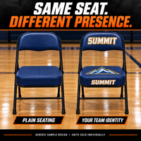 Thumbnail for Standard custom sideline chairs with Summit mountain crests printed on seat tops: comparison. AI sample illustration; two print locations included, additional location optional.