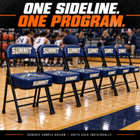 Thumbnail for Standard custom sideline chairs with Summit mountain crests printed on seat tops: program. AI sample illustration; two print locations included, additional location optional.