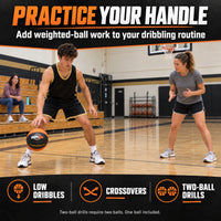 Thumbnail for Orange and black composite weighted basketball used for indoor dribbling with a trainer