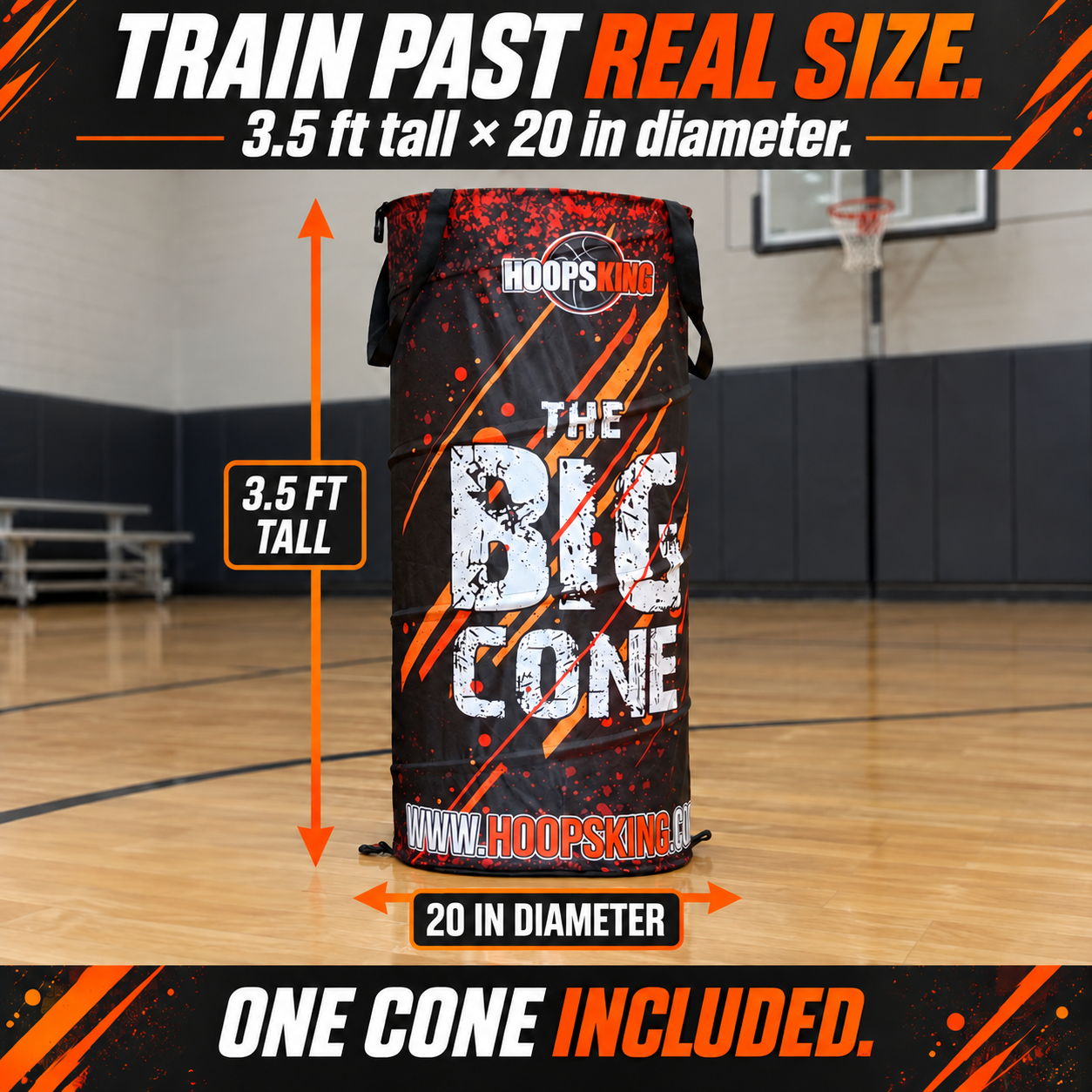 Big Cone pop-up defender dimensions: 3.5 feet tall and 20 inches in diameter