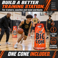 Thumbnail for Coach leading a small basketball group around an orange Big Cone pop-up defender; one cone included