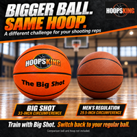 Thumbnail for Big Shot 33-inch circumference training basketball compared with a 29.5-inch circumference men’s regulation ball; comparison ball not included