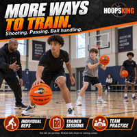 Thumbnail for Coach guides widely spaced athletes in Big Shot ball-handling and passing practice; one ball per purchase