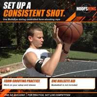 Thumbnail for Player demonstrating a controlled shooting set position with the BullsEye; basketball not included