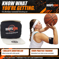 Thumbnail for One BullsEye black-wrap shooting aid with white guide; basketball and other props excluded