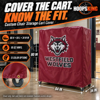 Thumbnail for Burgundy Westfield Wolves vinyl chair storage cart cover with80-inch height,64-inch length and34-inch width labels.
