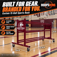 Thumbnail for Empty burgundy Westfield Wolves steel rack with51.75-inch length,20.5-inch width and29-inch height dimensions.