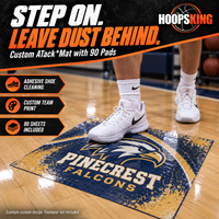 Thumbnail for Basketball shoe stepping onto a Pinecrest Falcons custom adhesive cleaning mat with90 sheets included.
