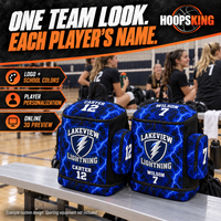 Thumbnail for Use one team look and personalize each athletic style backpack with a player name and number. Example team design: Lakeview Lightning.