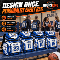 Thumbnail for Apply your team colors and logo, then personalize each basketball backpack with a player name and number. Minimum order is eight bags. Example team design: Brookfield Eagles.
