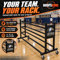 Thumbnail for Custom black 15-ball rack with full-color team branding on both ends, rolling casters and a black powder-coated frame. Balls not included.