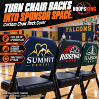 Thumbnail for Three vinyl chair-back covers featuring different Summit Dental, Ridgeway Auto and Harbor Bank sponsor designs, without player names or numbers.