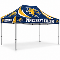 Thumbnail for Custom 10 by 15 foot event tent with navy and gold Pinecrest Falcons football branding, shown as an open canopy on white.
