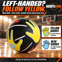 Thumbnail for Yellow Hands On Shooter hand prints for left-handed shooting; each ball has both left and right color-coded sets