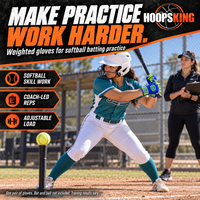 Thumbnail for Female softball player wearing Homer Handz weighted gloves during a coached batting drill.
