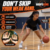 Thumbnail for Dribbling practice context with the No Palm pair shown in the original palm-placement inset; use the pair for both-hand ball-control practice.