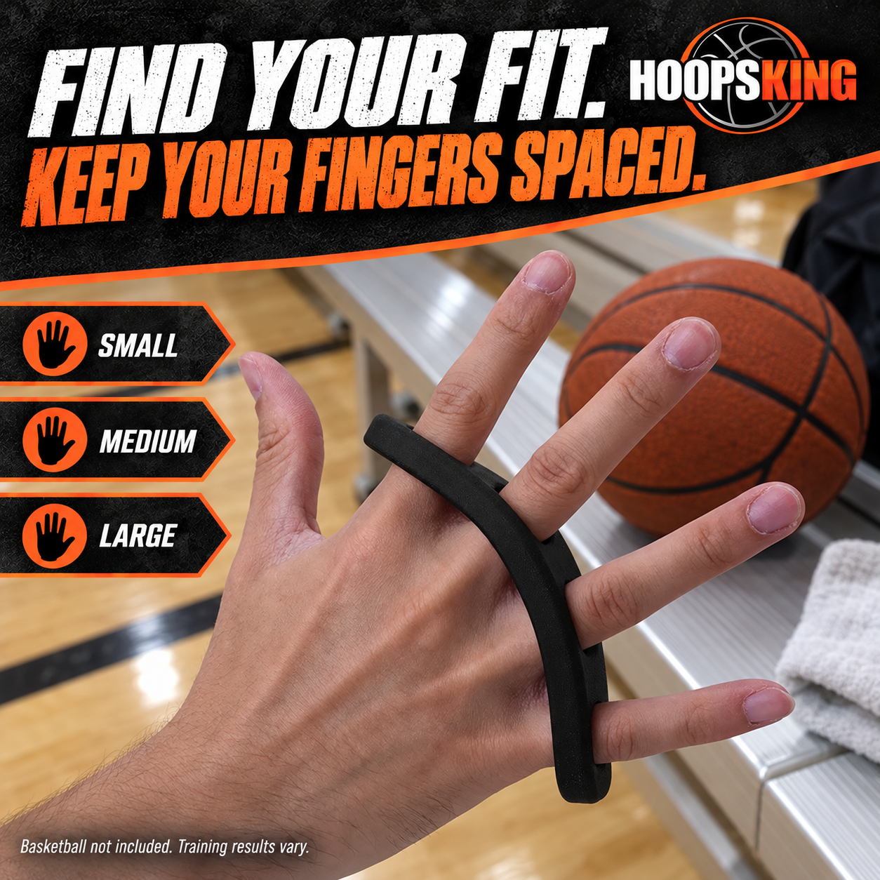Choose Small, Medium or Large for the Hot Shot finger-spacing training aid.