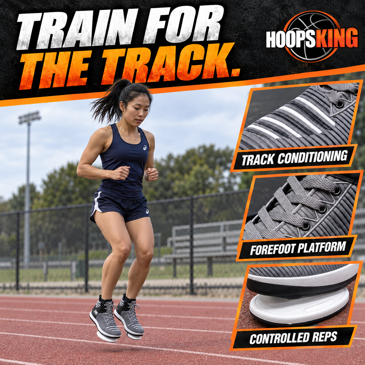 J99 Flex Ultra shoes used by a female track athlete for controlled plyometric conditioning