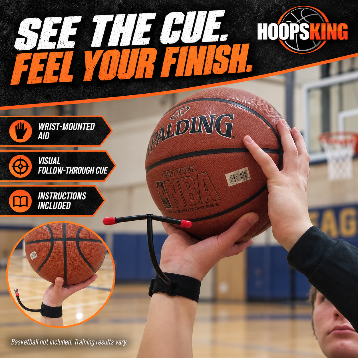 MarksMan is a wrist-mounted training aid with a visible follow-through cue and included instructions.