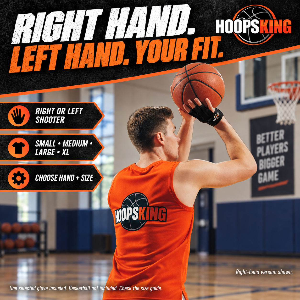 Select right- or left-hand orientation and Small, Medium, Large or XL. Right-hand version shown.