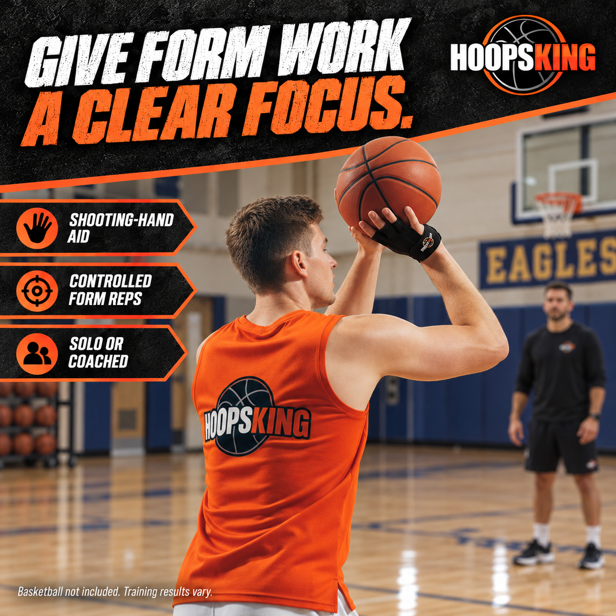 Use the selected glove on the shooting hand during controlled form-shooting practice.