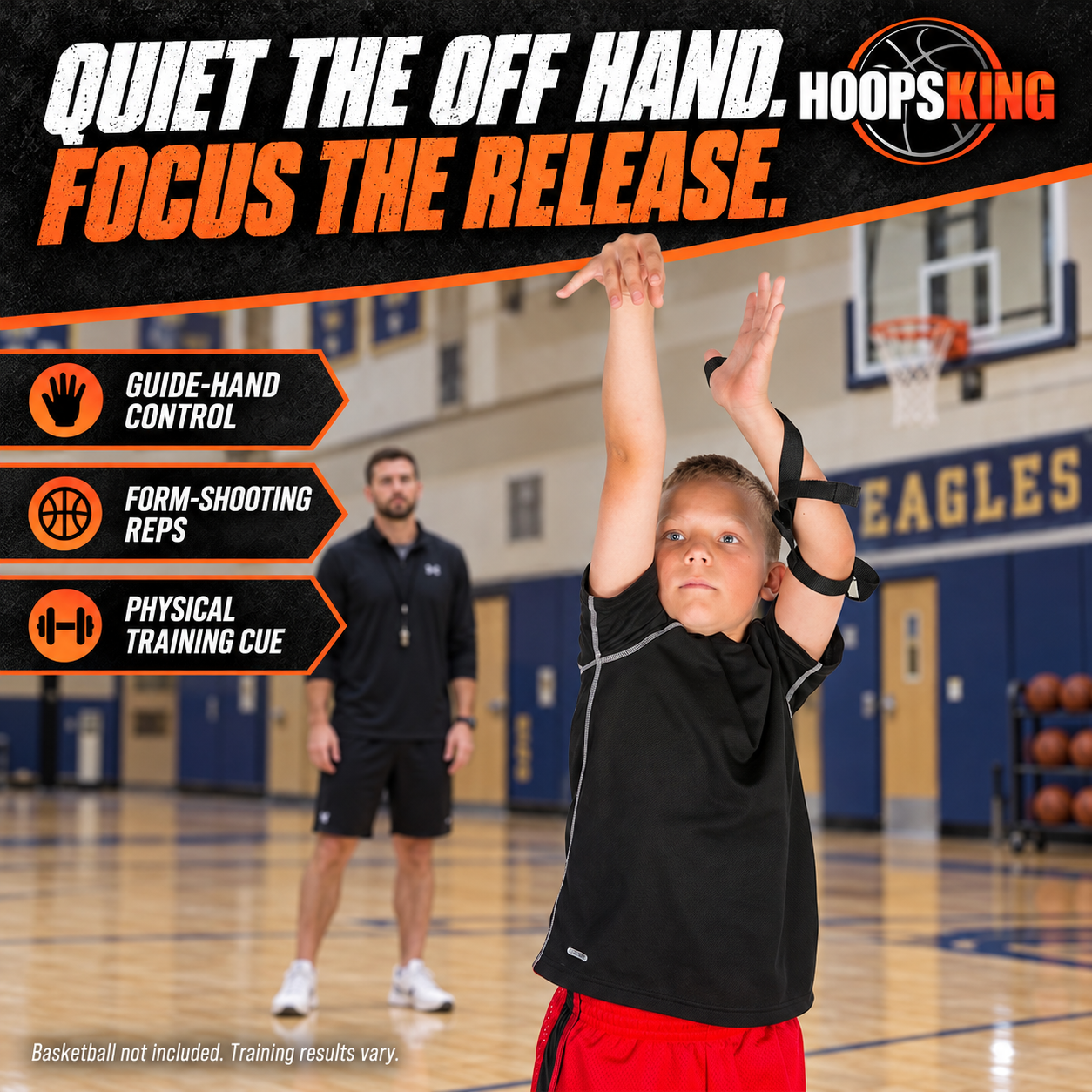 Perfect Jump Shot Strap provides a physical cue to limit guide-hand interference during form-shooting practice.