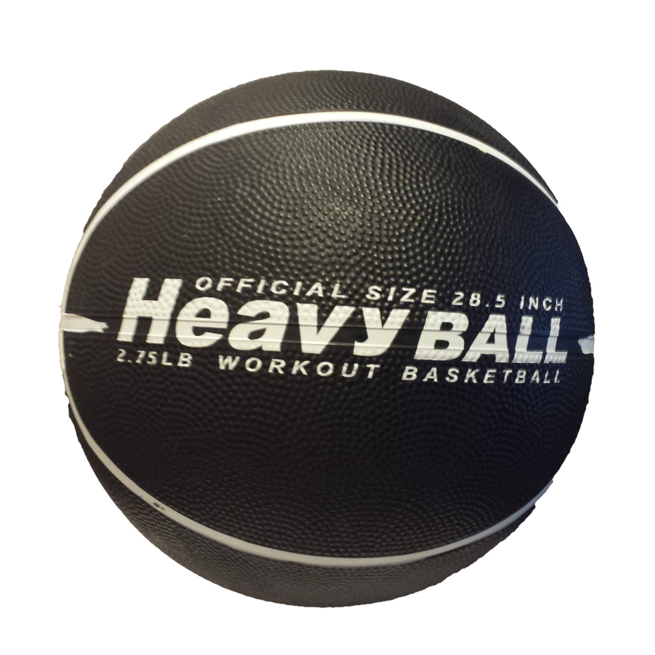 HoopsKing black rubber weighted basketball, official women's 28.5 inch size and 2.75 lb weight, on a white background