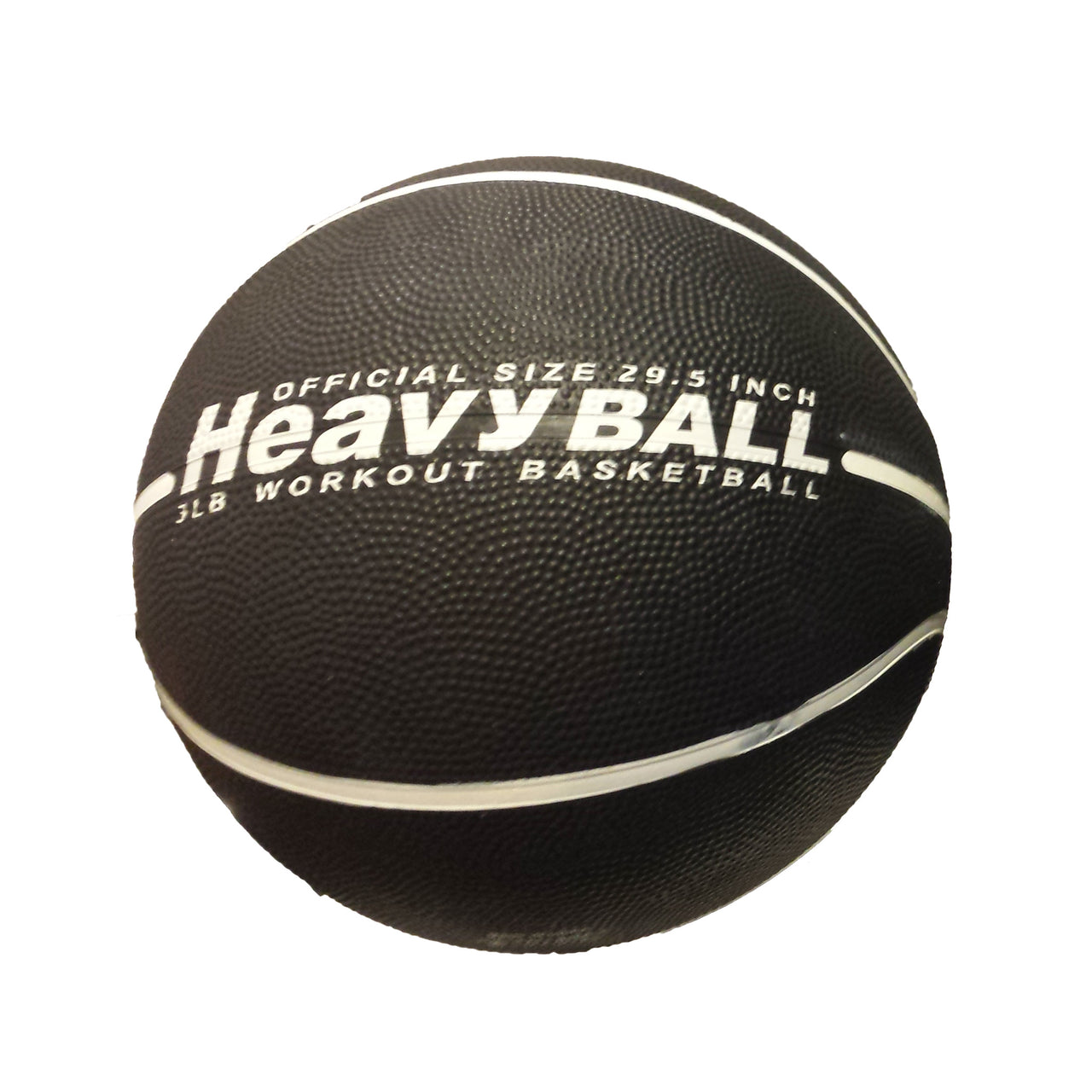 HoopsKing black rubber weighted basketball, official men's 29.5 inch size and 3 lb weight, on a white background