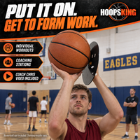 Thumbnail for Basketball athlete practicing form with the Smooth Shooter guide-hand disc while a coach observes from the side.
