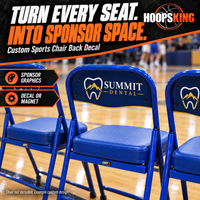 Thumbnail for Blue sideline chairs with matching Summit Dental sponsor-only chair back decals; decal or magnet options, chair not included.