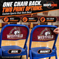 Thumbnail for Westfield Wolves chair back print options compared: permanent decal and removable magnet.