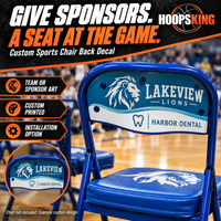 Thumbnail for Lakeview Lions and Harbor Dental sponsor artwork on a Fisher chair back.