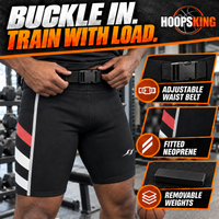 Thumbnail for Closeup of an athlete adjusting the SWAG neoprene shorts waist buckle with removable weight insert detail