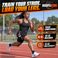 Thumbnail for Solo female sprinter training on a track in fitted SWAG neoprene weighted shorts; vest not included
