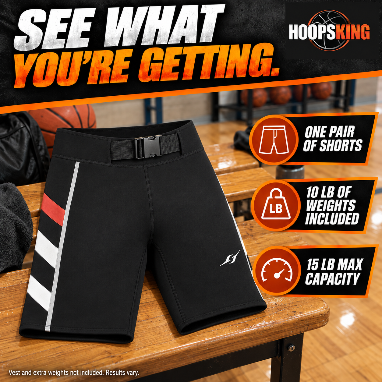 One pair of SWAG neoprene weighted shorts with 10 pounds of weights; vest and extra weights not included