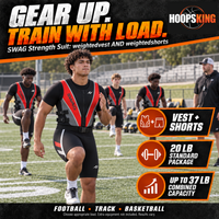 Thumbnail for Football athlete conditioning in SWAG neoprene Strength Suit weighted vest and shorts; 20-pound standard package and 37-pound combined capacity