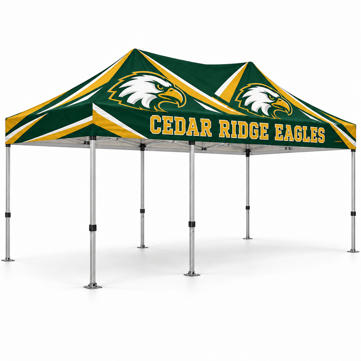 10′ × 20′ custom school athletics tent on a white background.