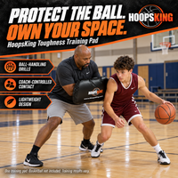 Thumbnail for Coach using the black HoopsKing Toughness Training Pad alongside a player practicing ball protection while dribbling.