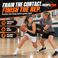 Thumbnail for Female basketball player gathering the ball as a coach applies controlled contact with the HoopsKing Toughness Training Pad.