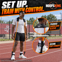 Thumbnail for Black male athlete demonstrating Vertical Blitz shoulder sleeve and heel-strap resistance band setup