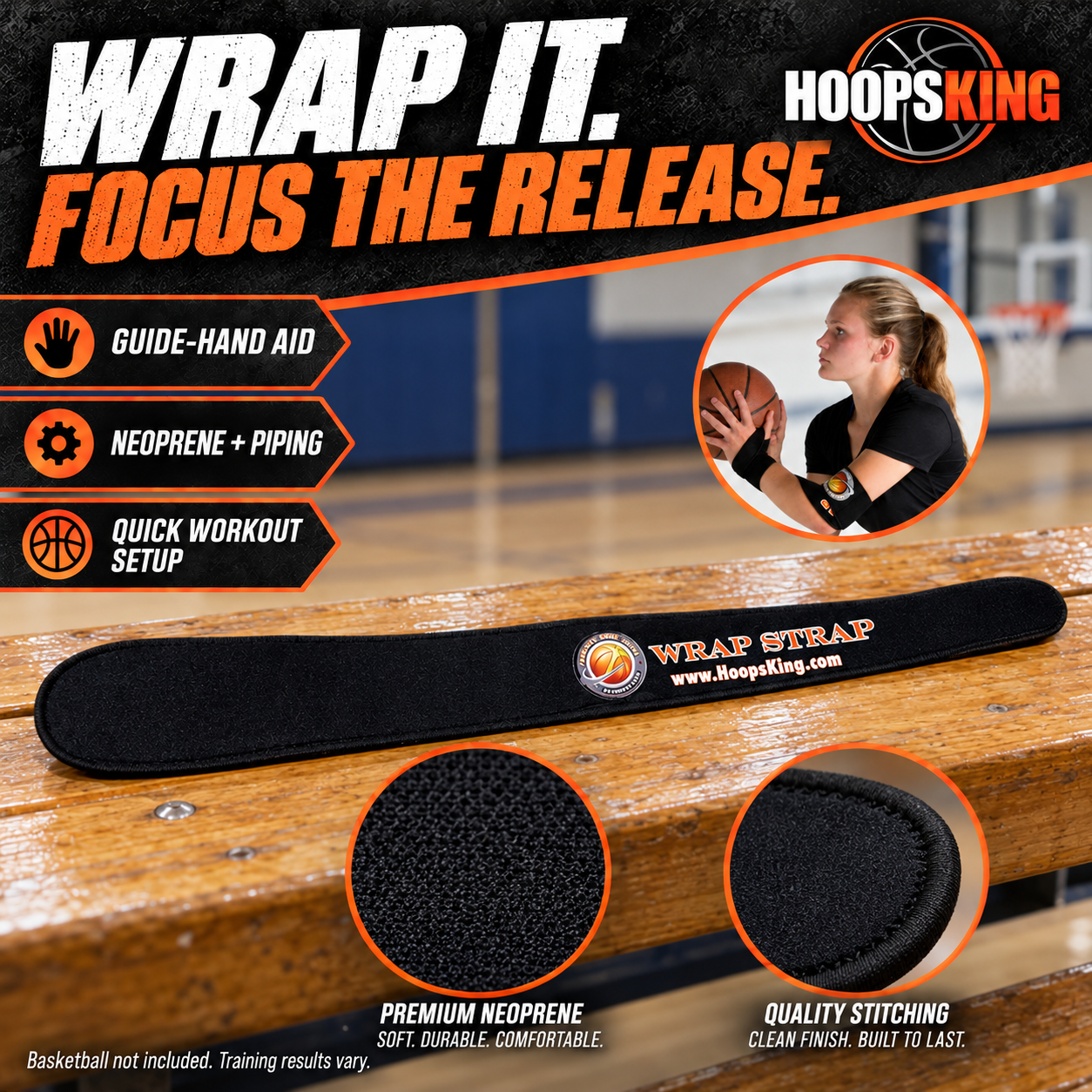 Wrap Strap uses neoprene with reinforced piping and goes on the off or guide hand.