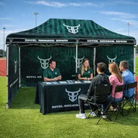 Custom Outdoor Event Tent 10' x 20' with printed logo, waterproof 600D fabric, and professional design