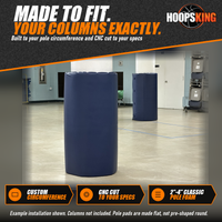 Thumbnail for Two navy blue padded wraps around round columns in a school multipurpose room