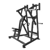 Thumbnail for Black plate-loaded seated low row machine with adjustable seat and weight storage pins.