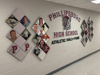 Thumbnail for Phillipsburg High School Athletic Hall of Fame record board with diamond photo plaques and maroon P logos