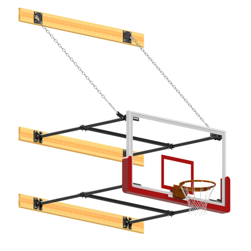 Basketball Backstop - Wall-Mounted - Shooting Station - Stationary Glass Backboard - System (4 ft. - 6 ft. Wall Offset)