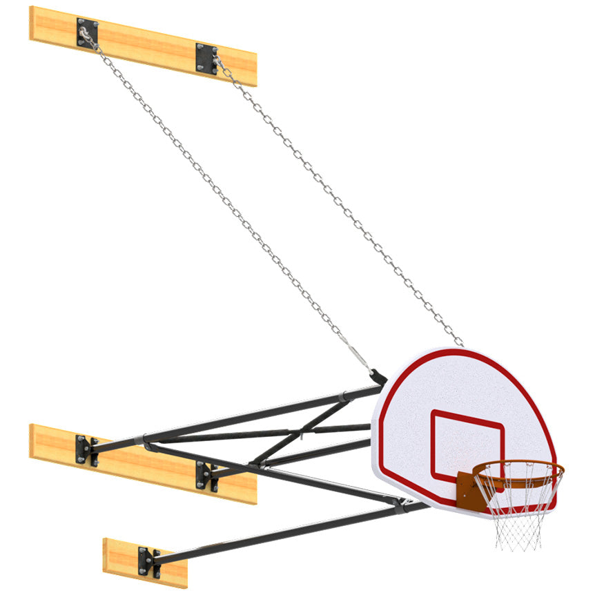 Basketball Backstop - Wall-Mounted - Shooting Station - 3-Point Fan Backboard (6 ft.-8 ft. Wall Offset)