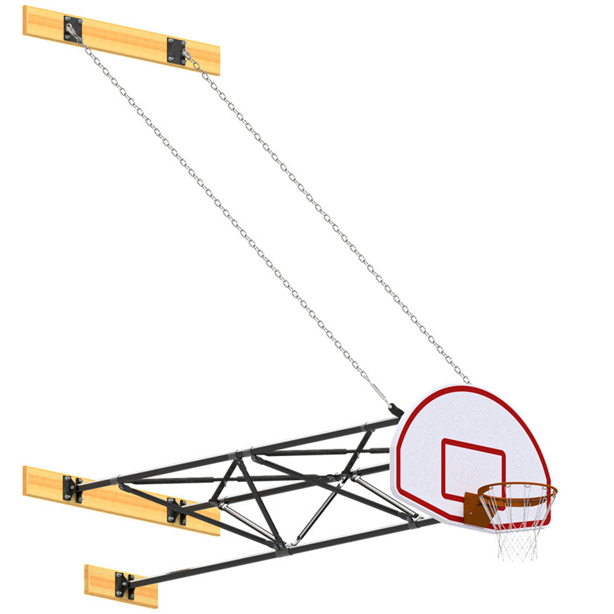 Basketball Backstop - Wall-Mounted - Shooting Station - 3-Point Fan Backboard (8 ft.-10 ft. Wall Offset)