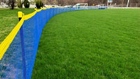 Thumbnail for Blue portable sports fencing used as Grand Slam fencing along a baseball outfield athletic boundary